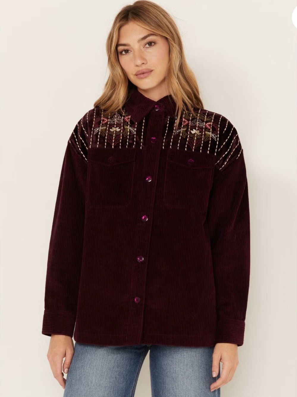 CLEO + WOLF WOMEN'S EMBROIDERED
VELVET SHACKET